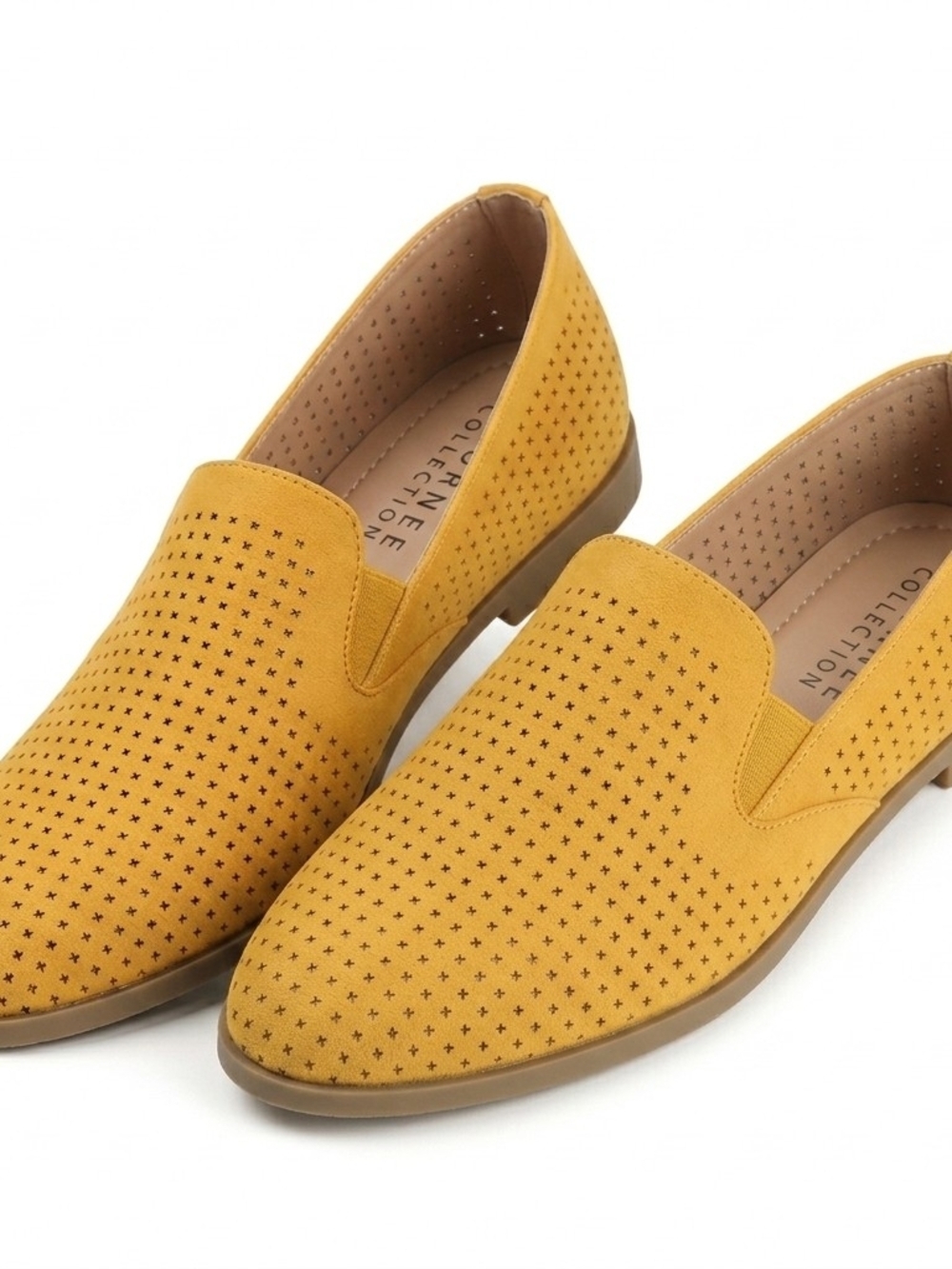 Journee Collection NIB Mustard Yellow Perforated Slip-On Loafers Size 8WD